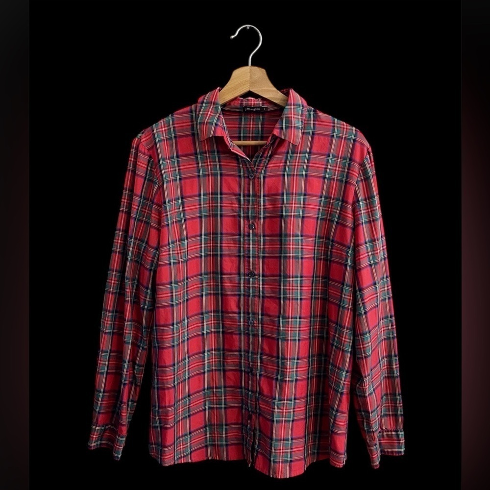J. McLaughlin Plaid Button Down Top Preppy Classic Academia Cabincore Goblincore